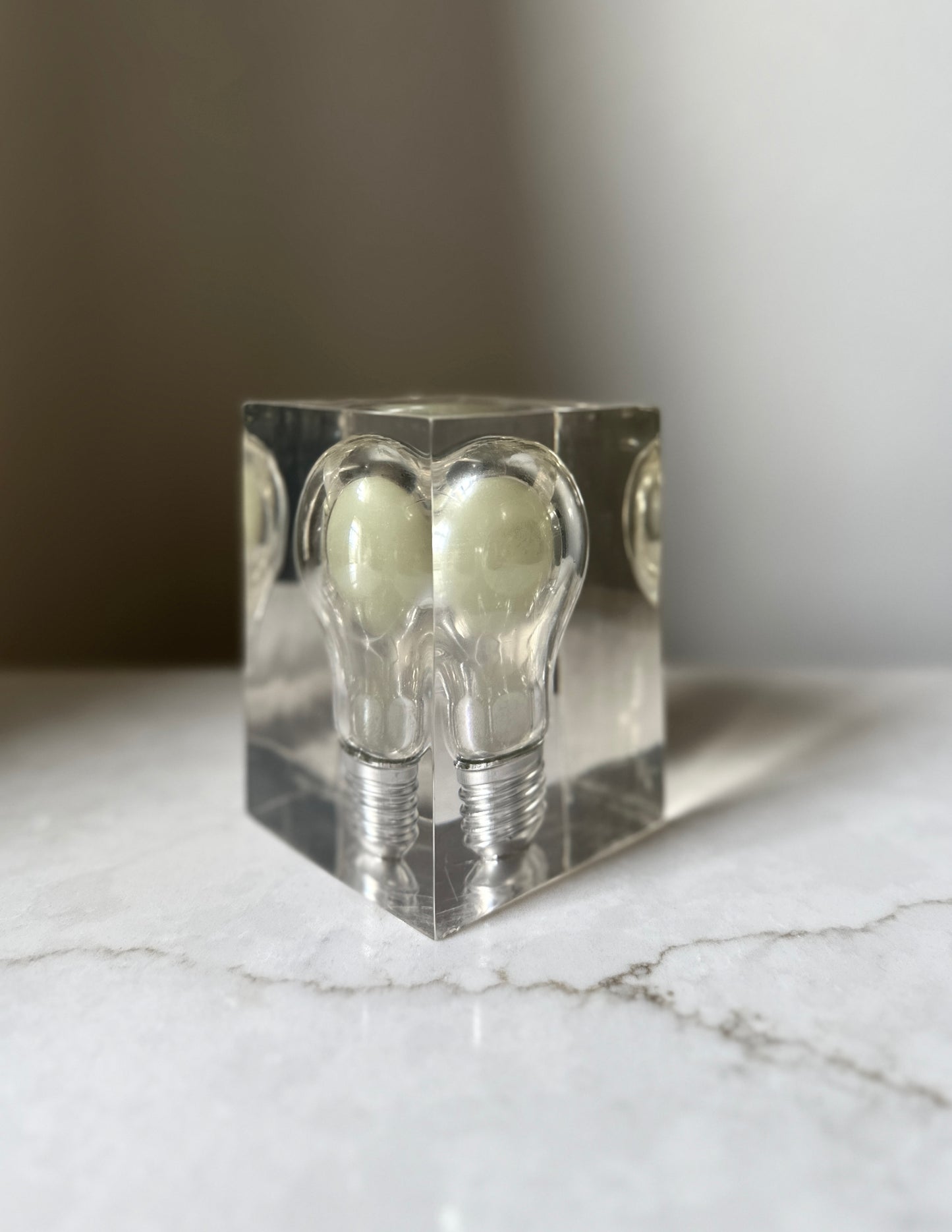 Vintage Lucite Pop Art Light Bulb Sculpture by Pierre Giraudon, Glows
