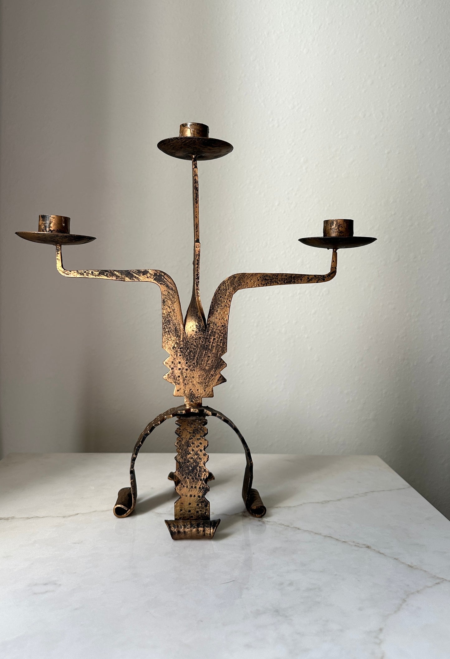 Vintage Spanish Brutalist Hand Forged Candle Holder