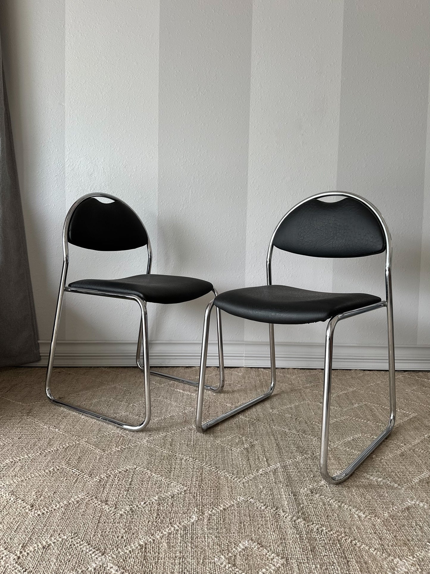 Vintage Italian 70’s Chrome Chair Pair, Free Shipping