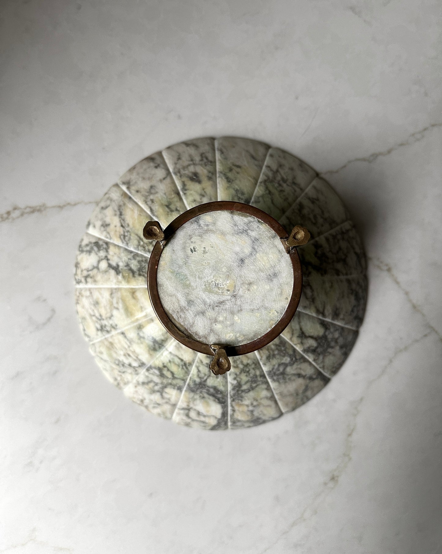 Antique Italian Alabaster Pedestal Compote Bowl with Brass Feet