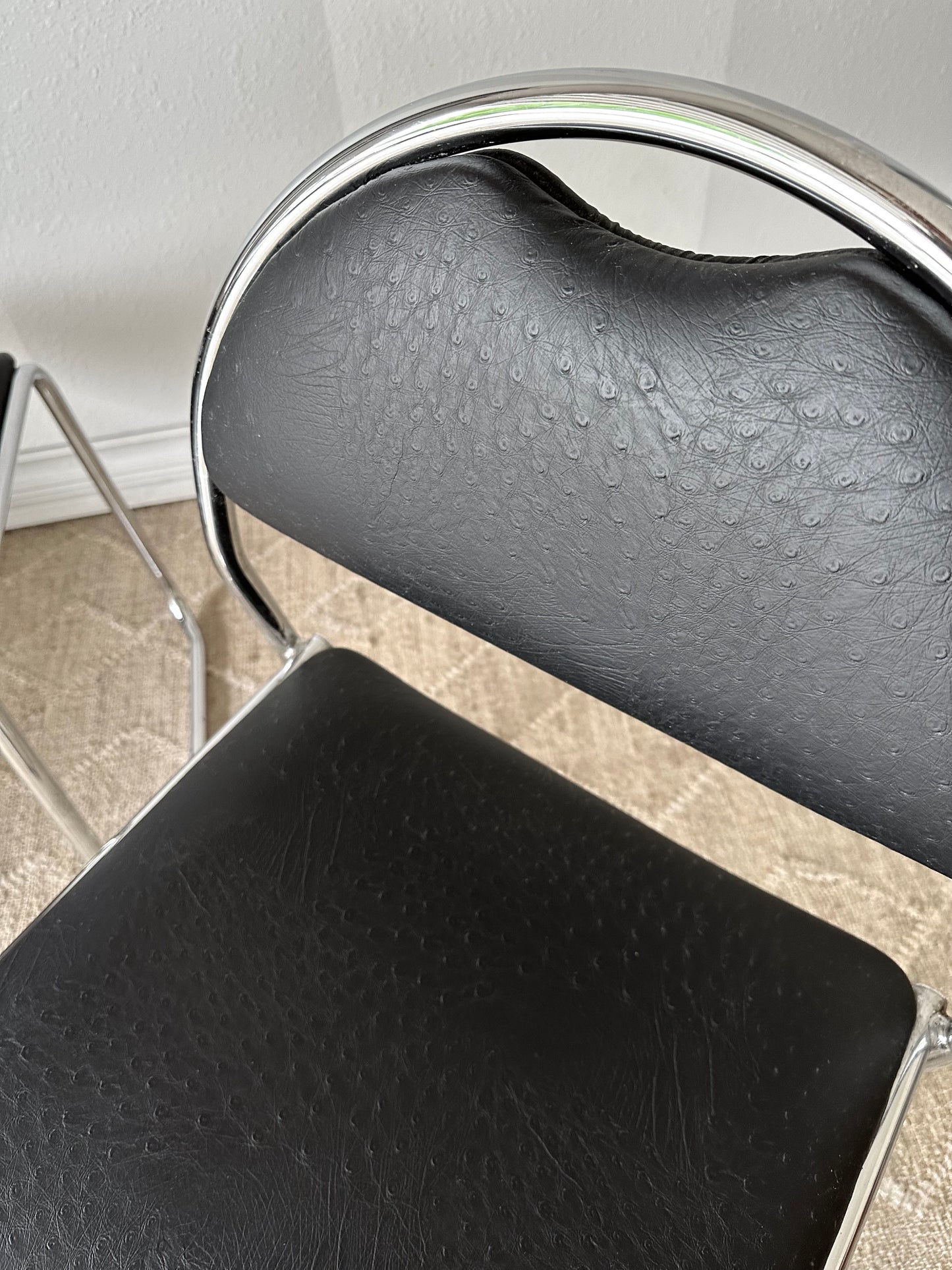 Vintage Italian 70’s Chrome Chair Pair, Free Shipping
