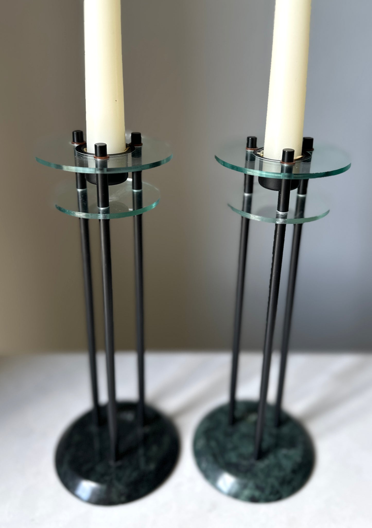 Postmodern Metal and Lucite Candleholders