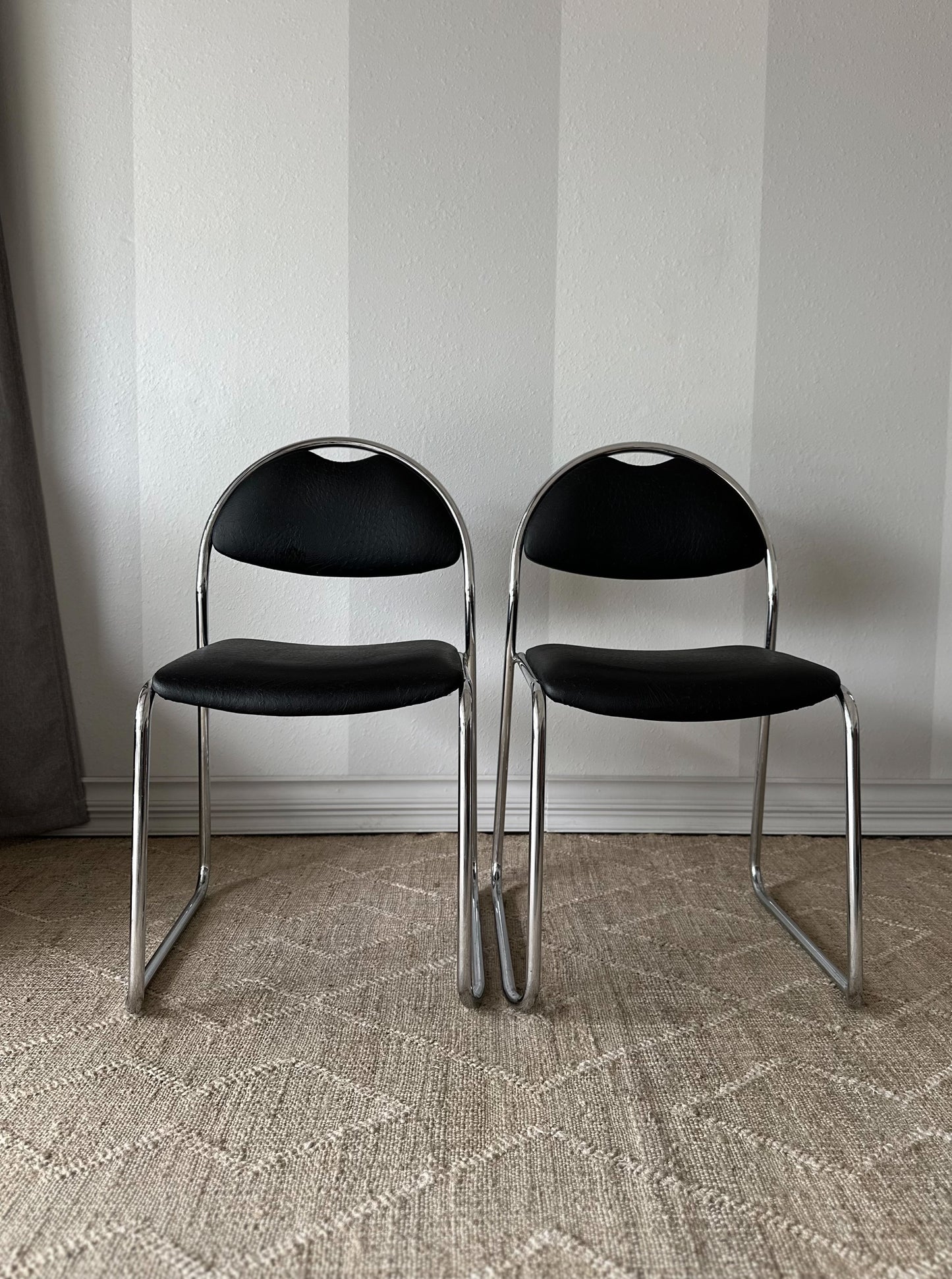Vintage Italian 70’s Chrome Chair Pair, Free Shipping