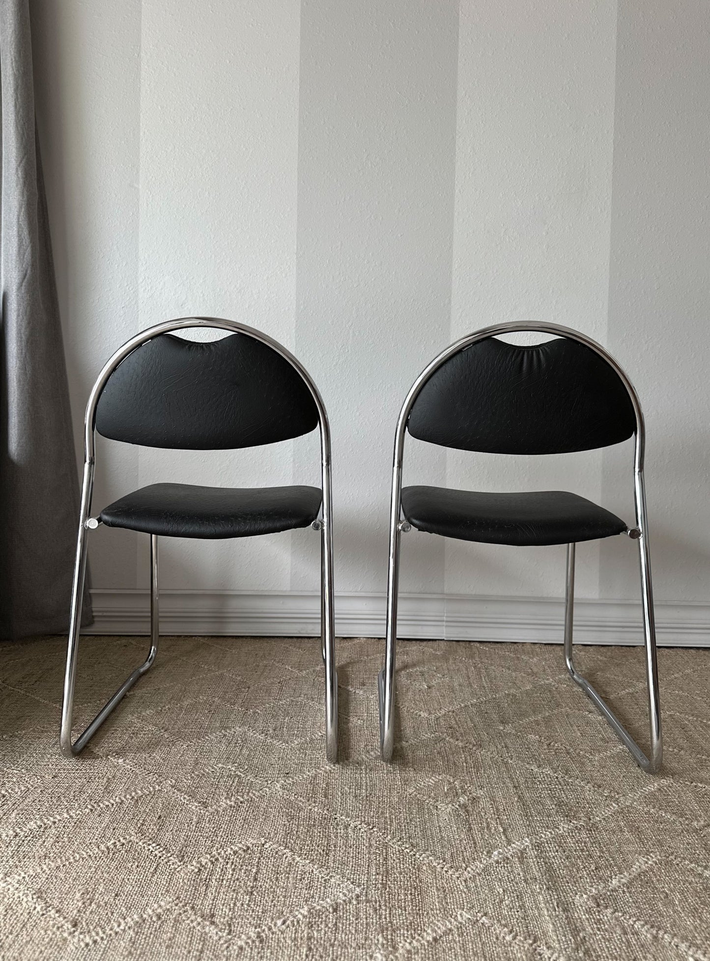 Vintage Italian 70’s Chrome Chair Pair, Free Shipping