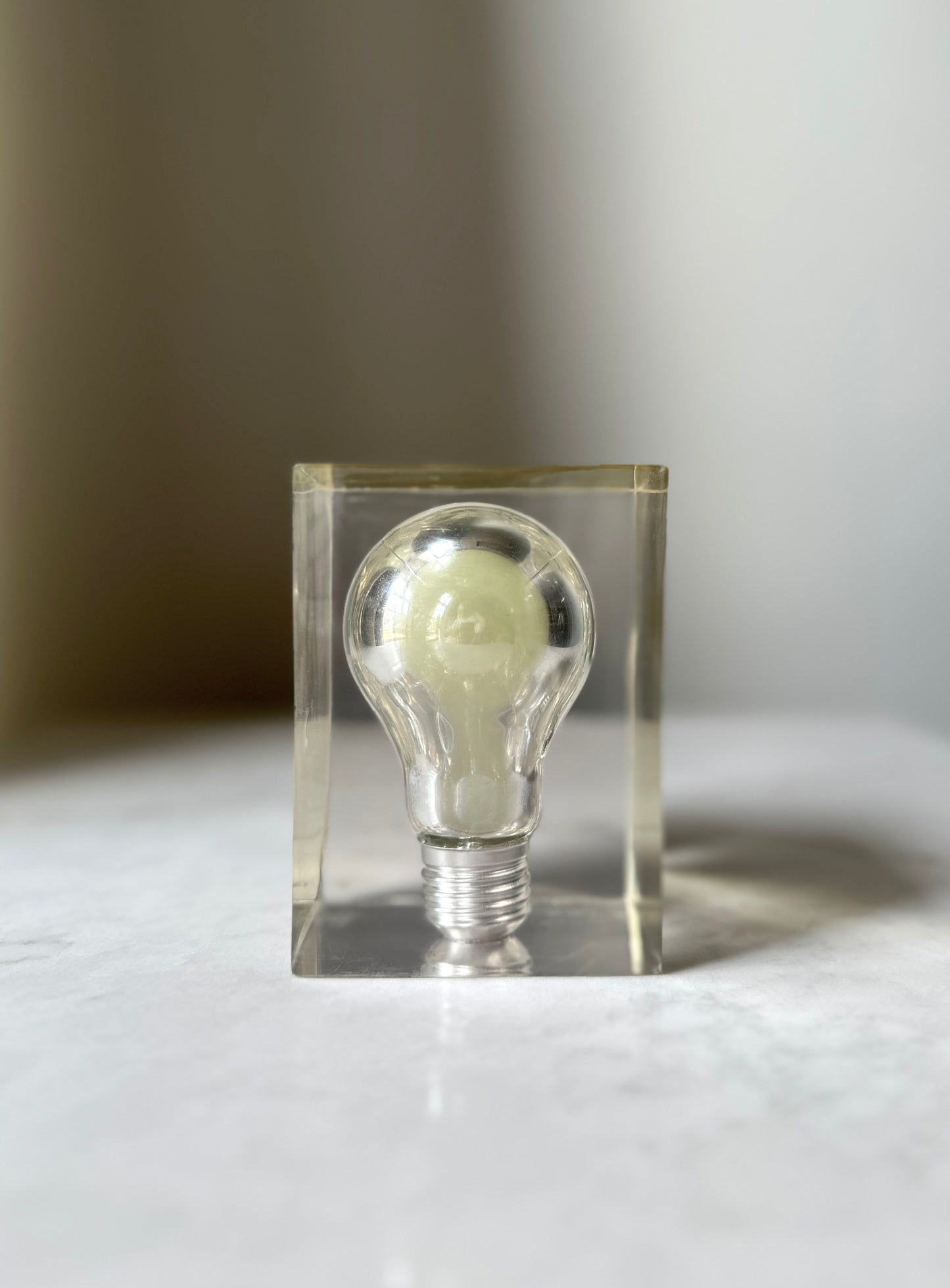 Vintage Lucite Pop Art Light Bulb Sculpture by Pierre Giraudon, Glows