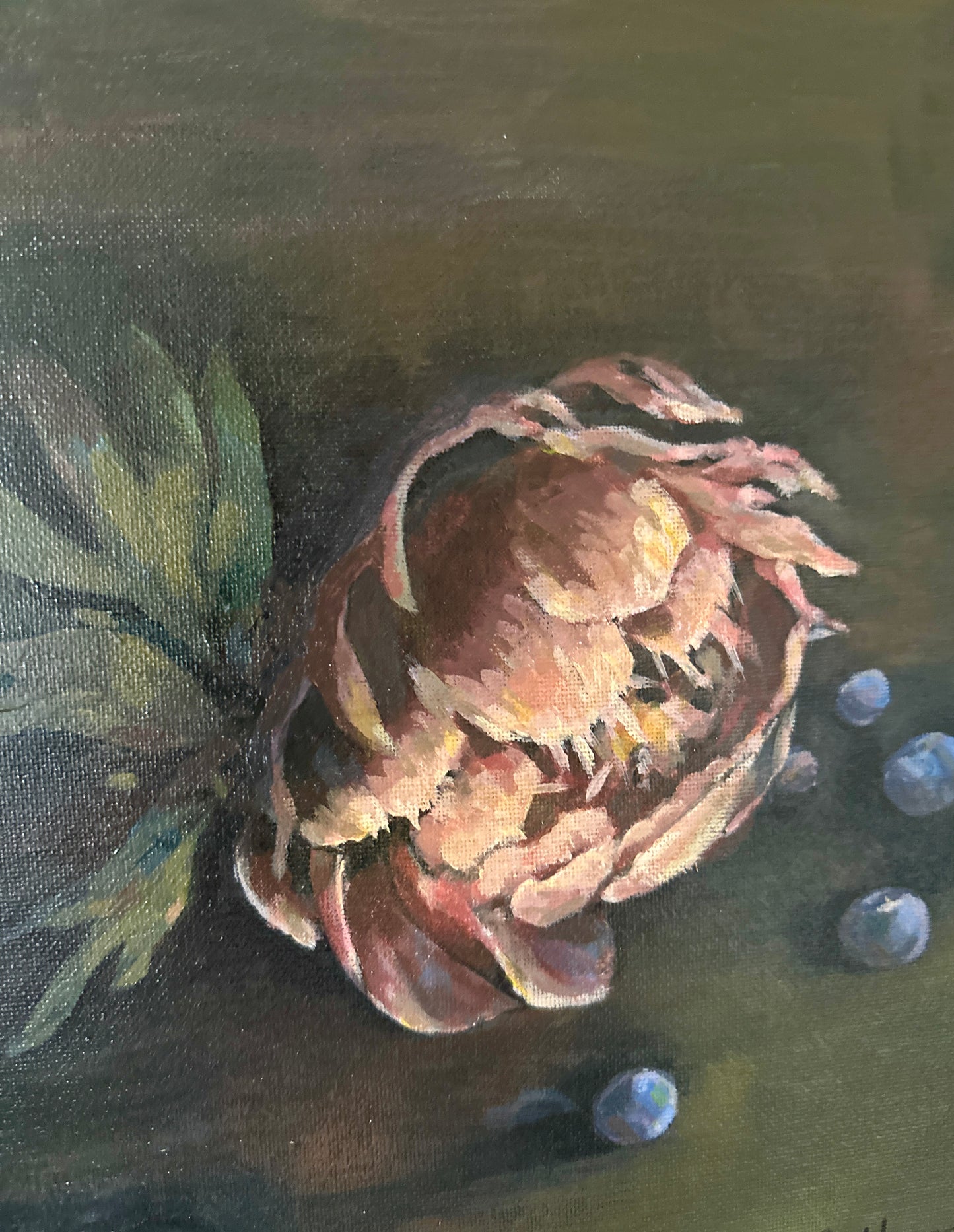 ‘Last Peony’ Original Painting in Vintage Frame
