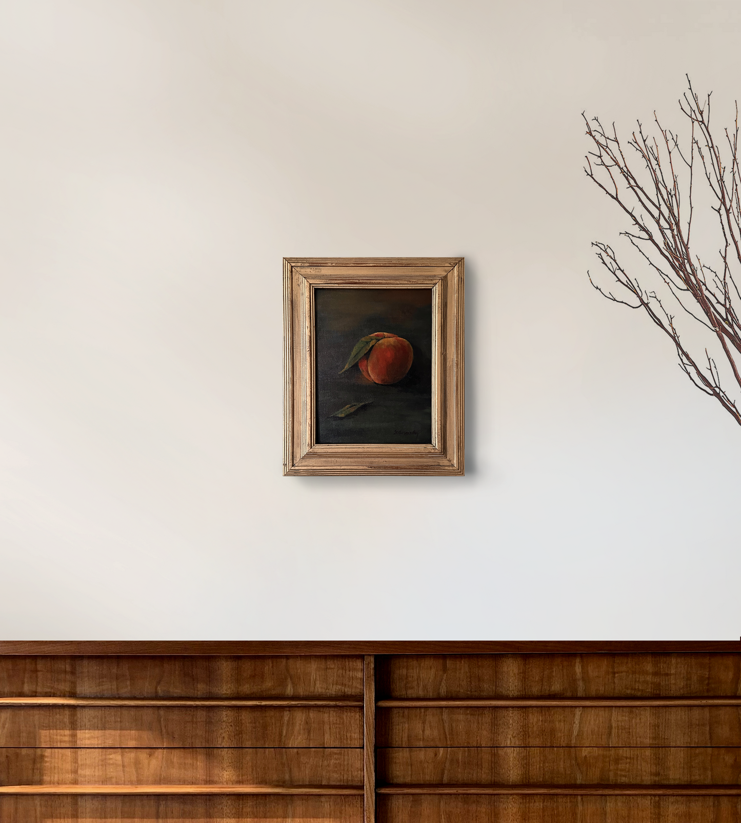 ‘Last Peach’ Original Painting in Vintage Frame