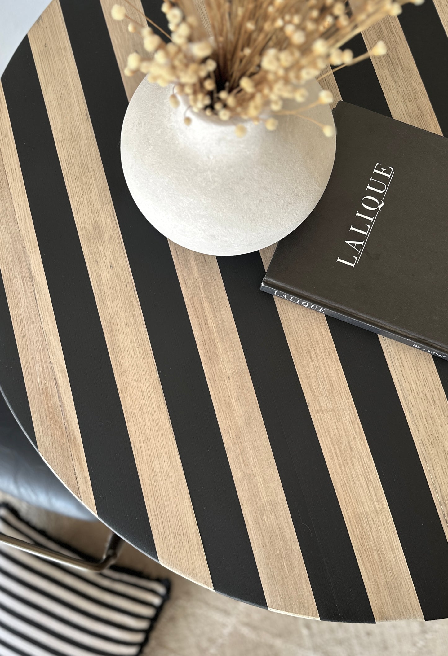 Antique Cast Iron Cafe Table; Refinished Striped Top