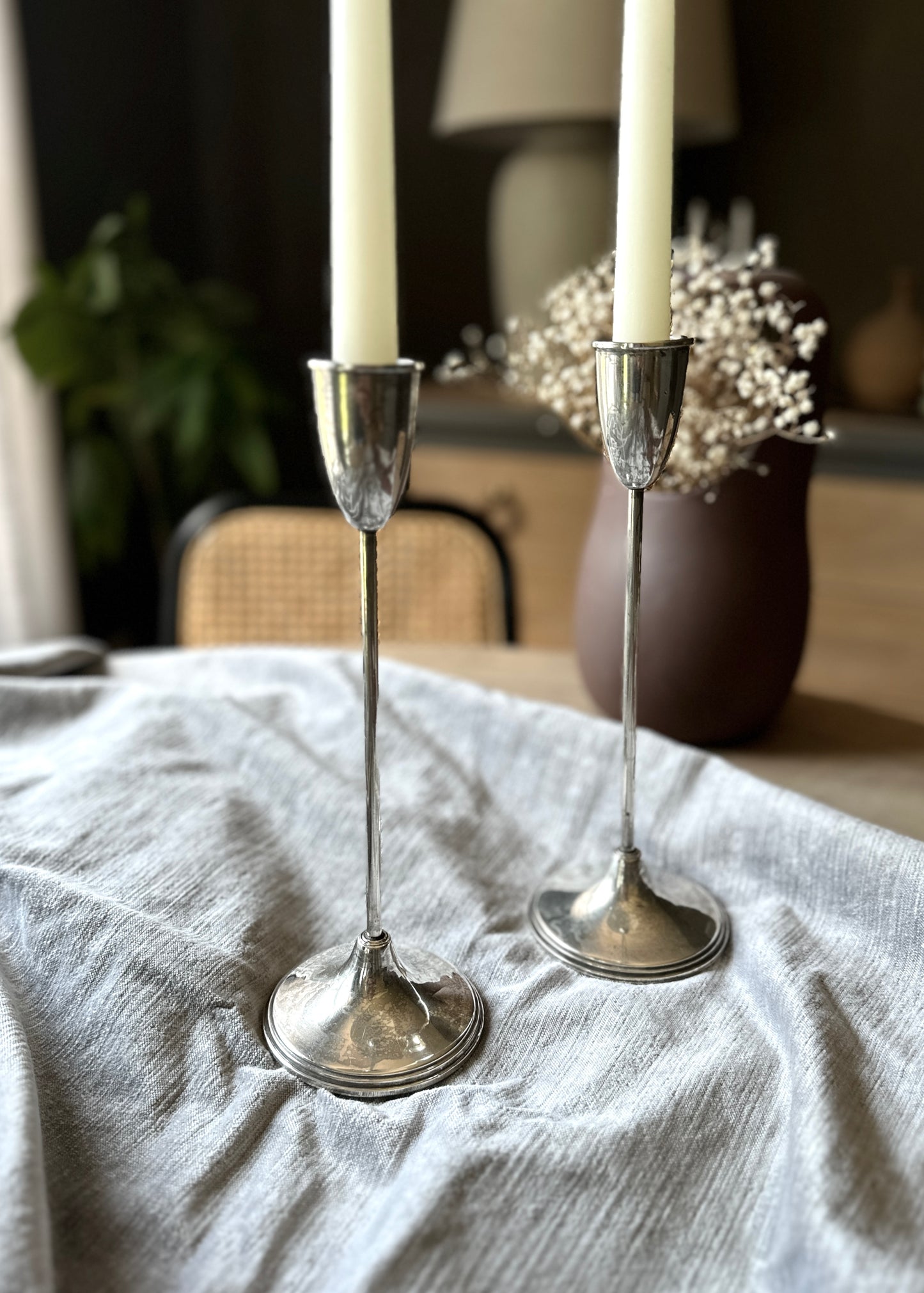 Sterling Silver Hallmarked Vintage Candlesticks Pair