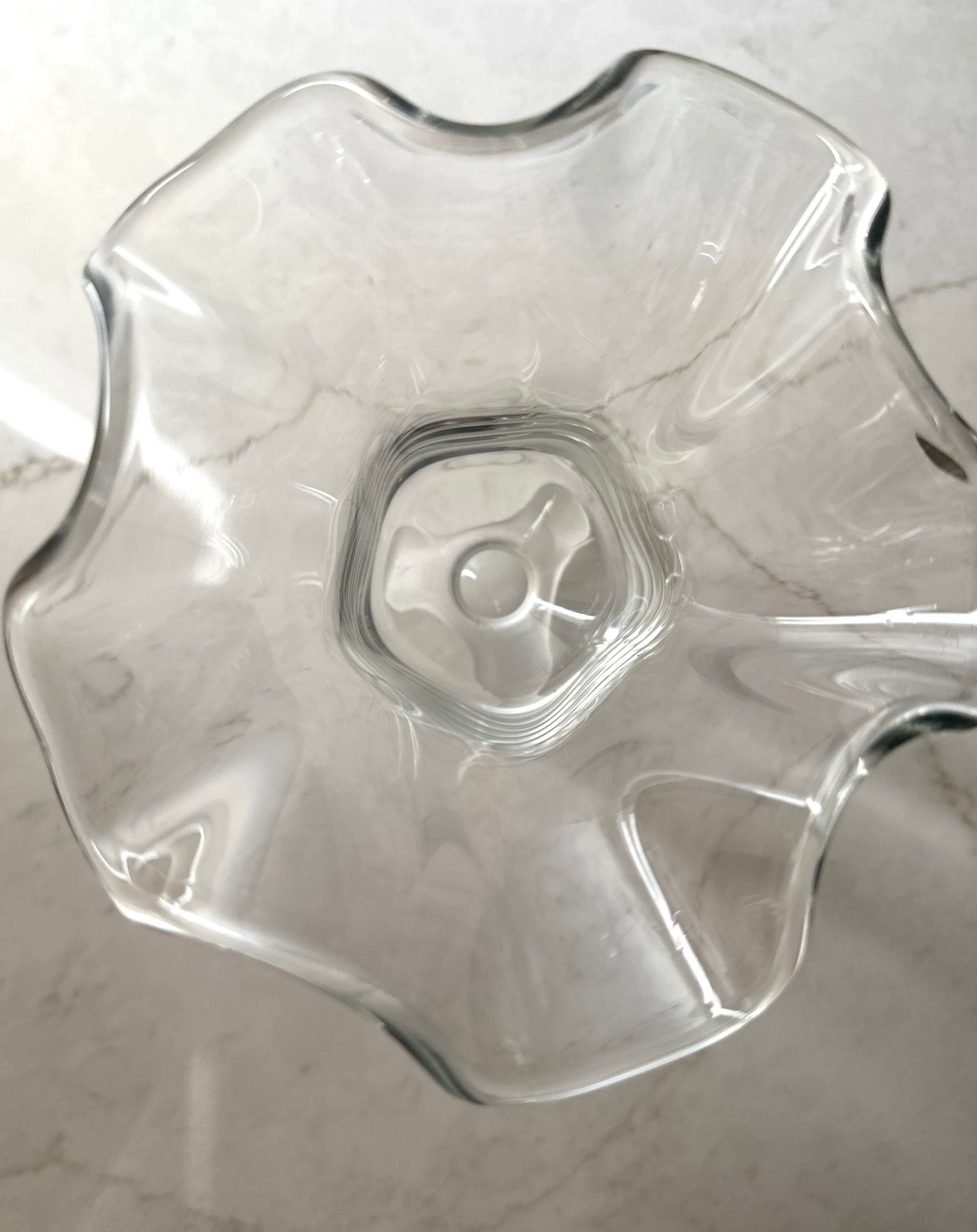 Vintage Glass Ruffled Vase with Frosted Footed Base