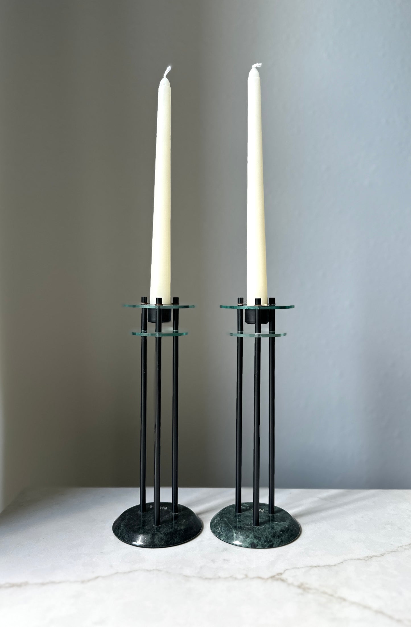Postmodern Metal and Lucite Candleholders