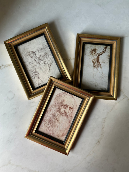 Trio of Vintage Framed Da Vinci Drawing Prints