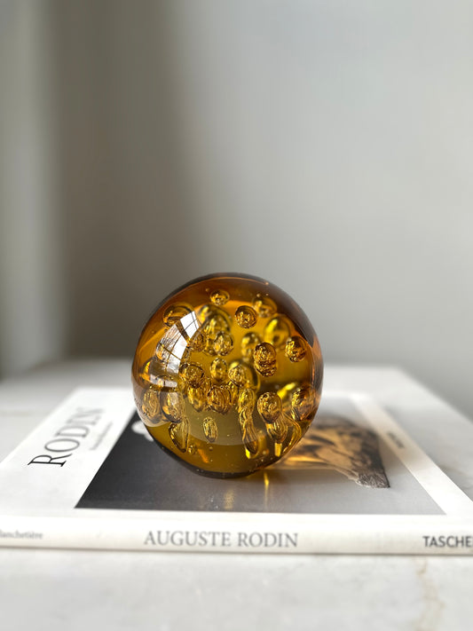Vintage Amber Bubble Paperweight Sphere