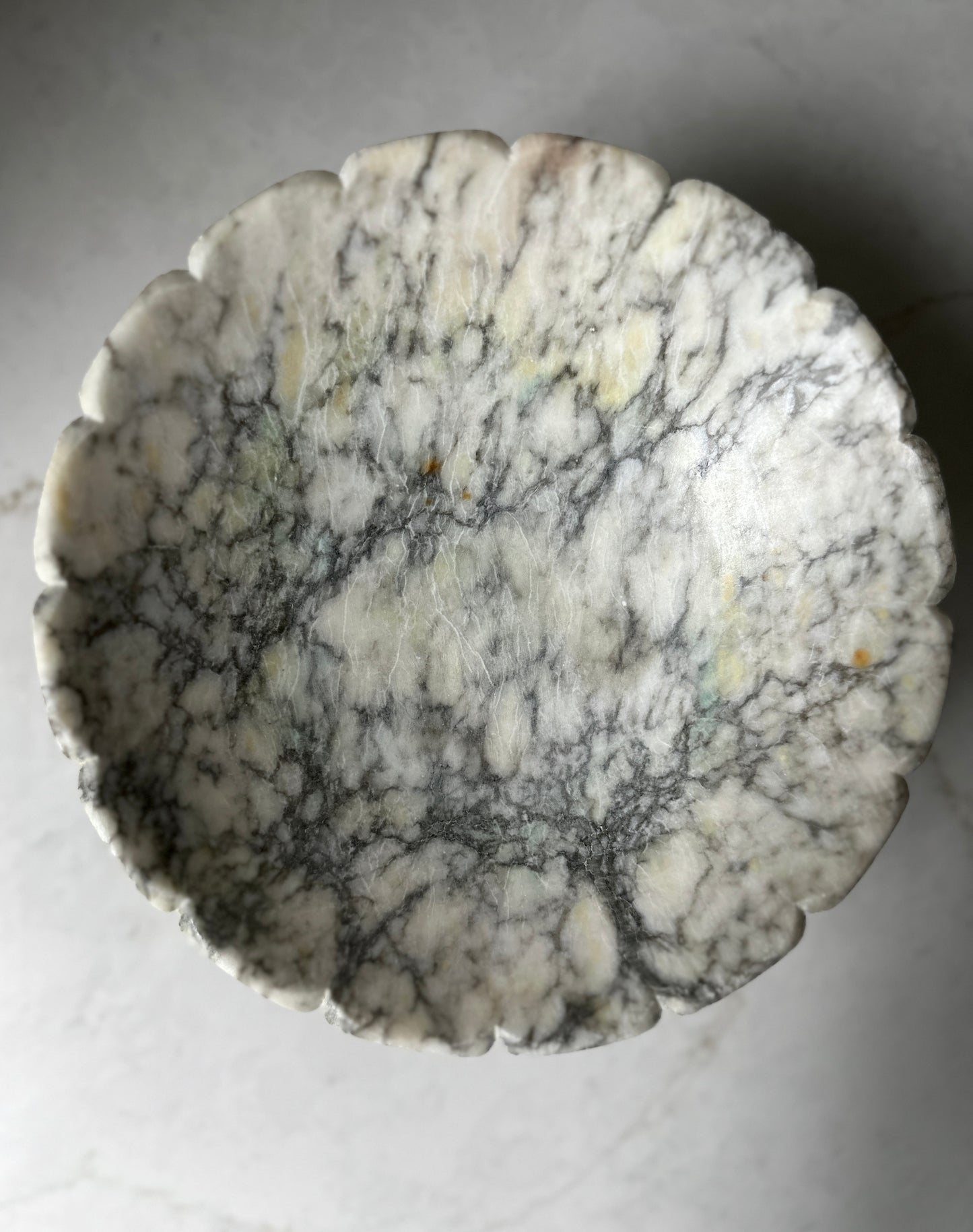 Antique Italian Alabaster Pedestal Compote Bowl with Brass Feet