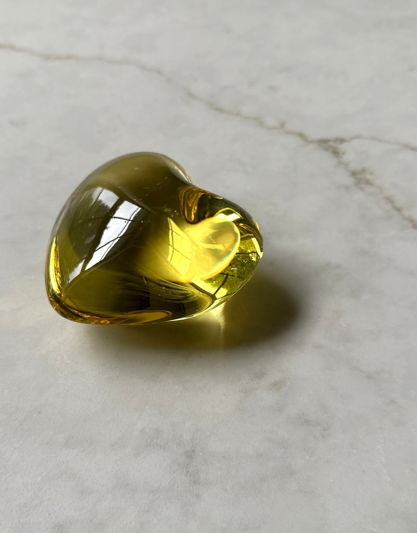 Baccarat Yellow Citrine Puffy Heart Vintage Paperweight
