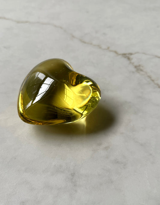 Baccarat Yellow Citrine Puffy Heart Vintage Paperweight