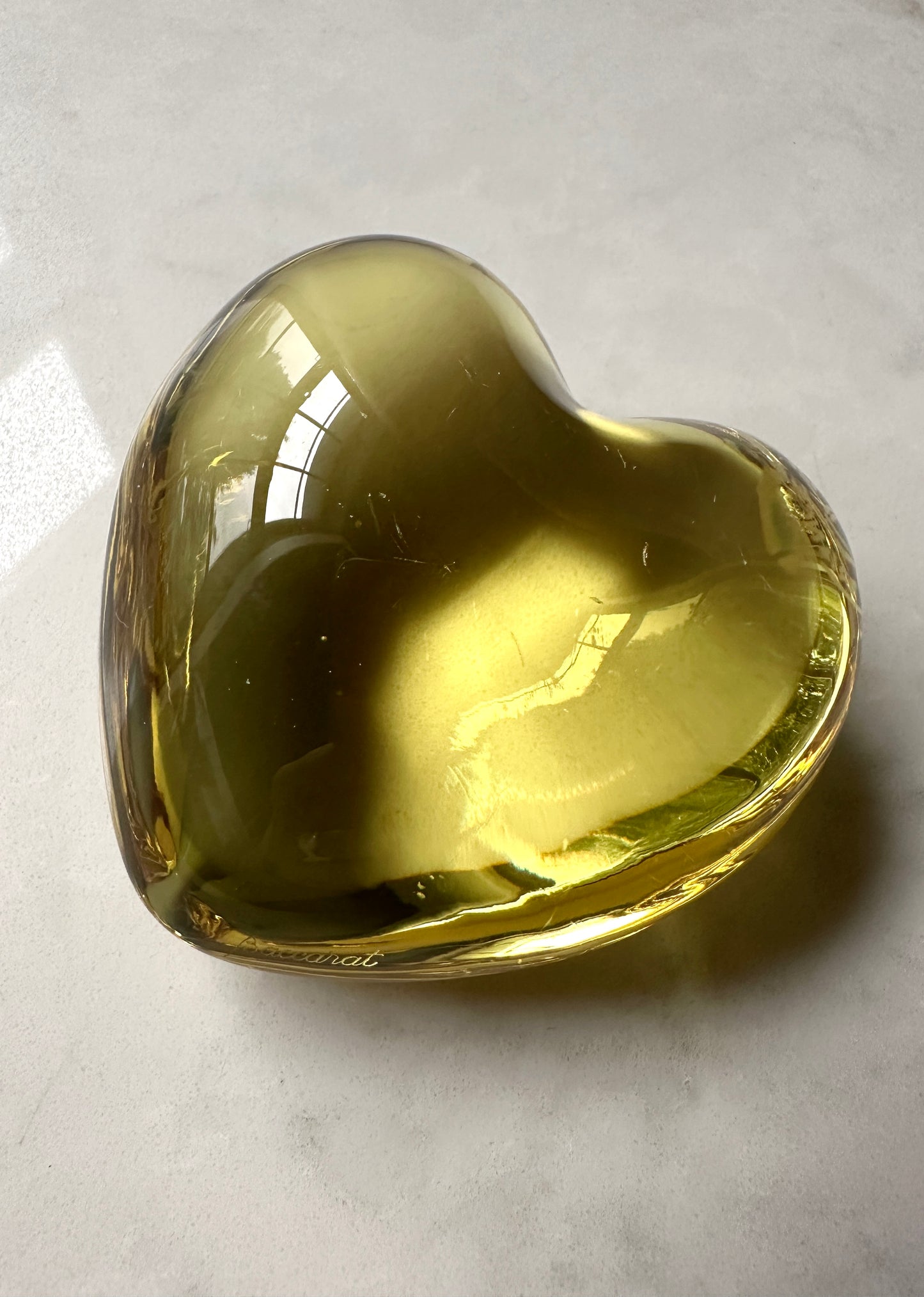 Baccarat Yellow Citrine Puffy Heart Vintage Paperweight