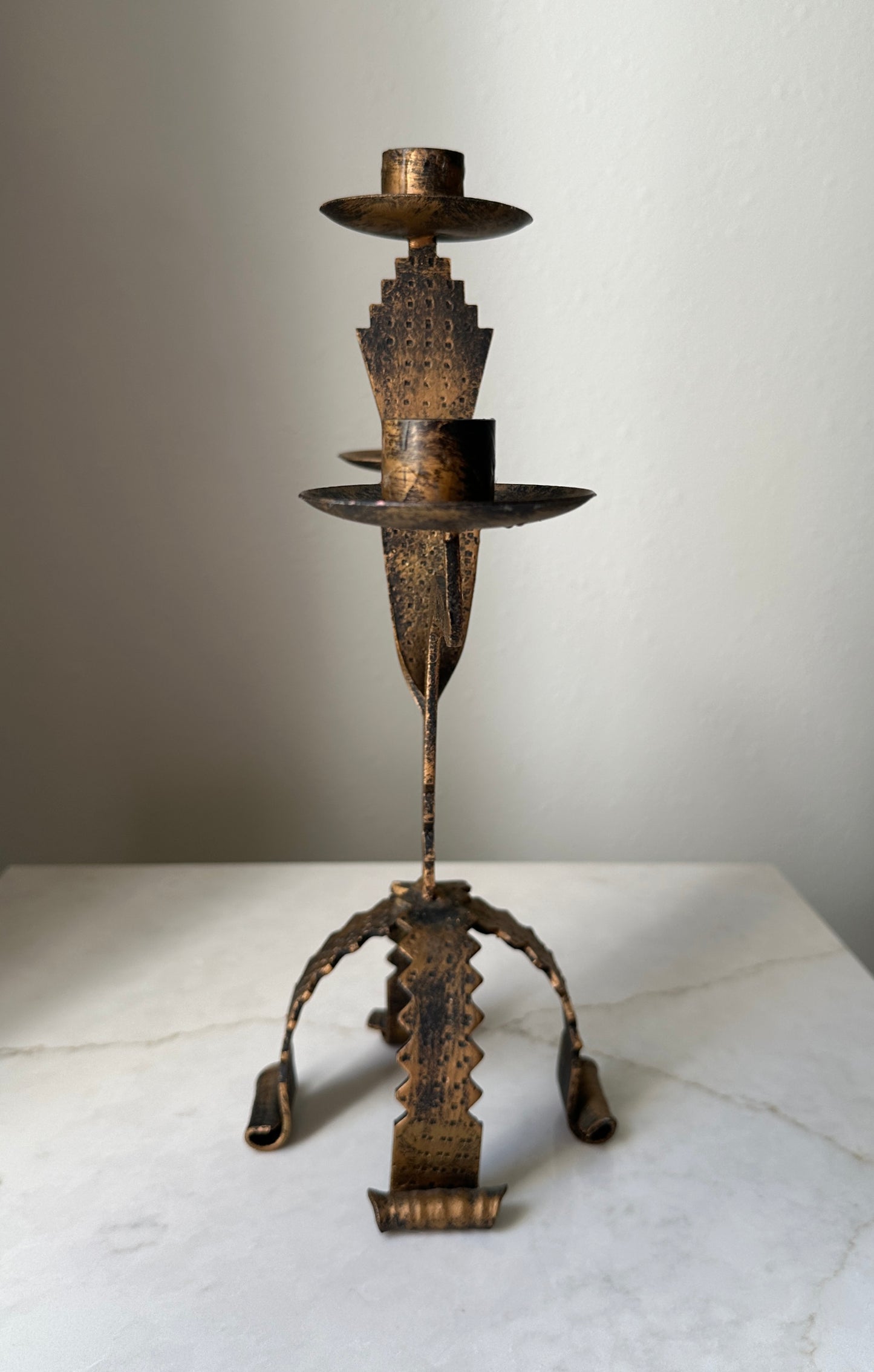 Vintage Spanish Brutalist Hand Forged Candle Holder