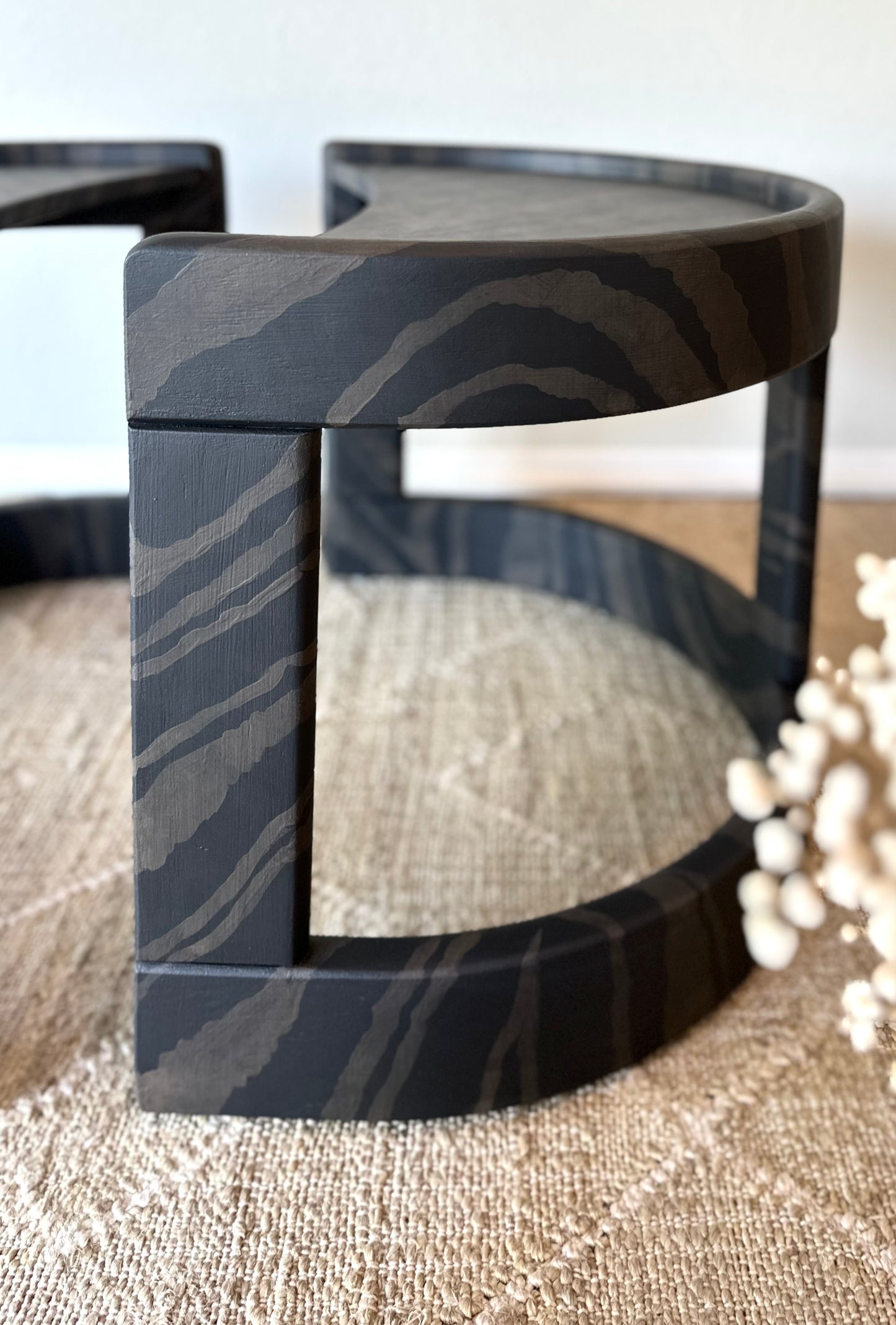 Vintage Mod End Tables Reimagined in a Luxe Faux Bois