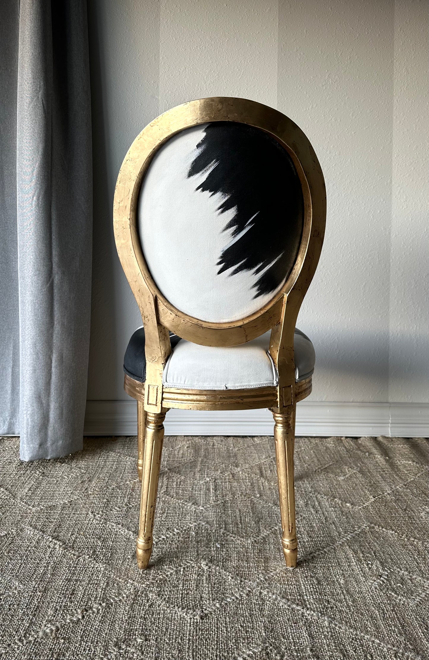 Handpainted and Antiqued Gold Leaf Accent Chair, Black and Ivory