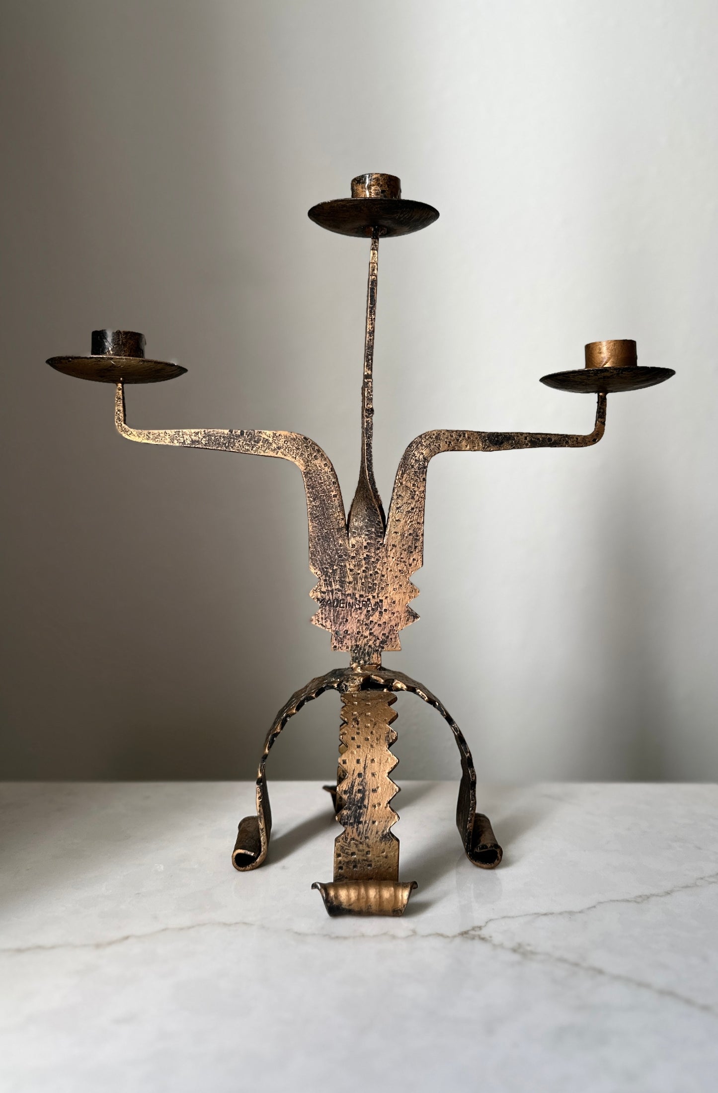 Vintage Spanish Brutalist Hand Forged Candle Holder