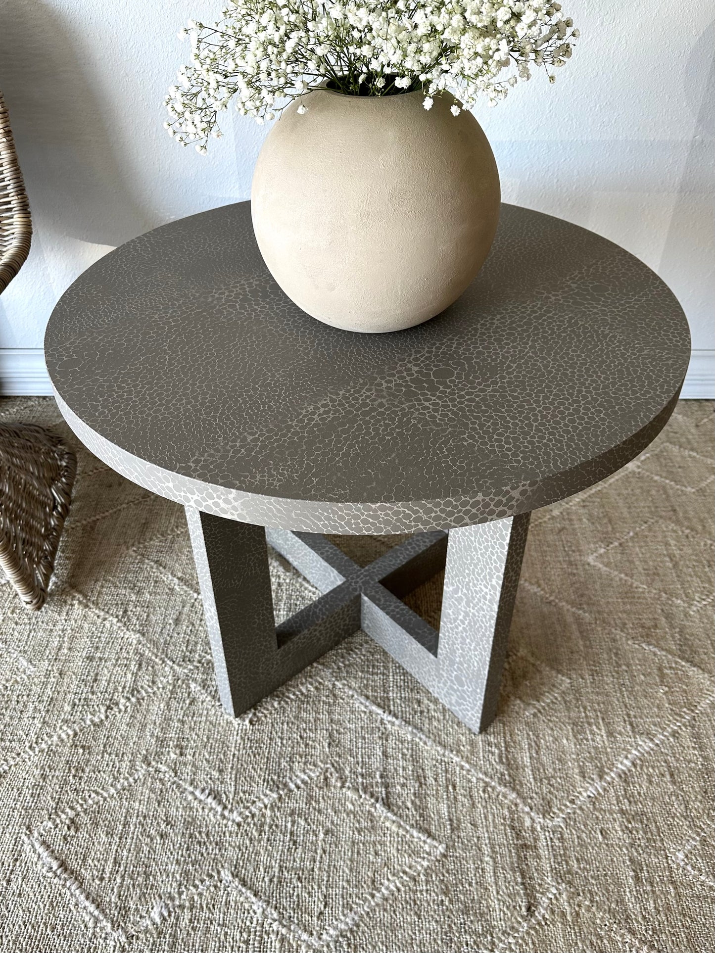 Vintage Oversized End Table in Faux Shagreen