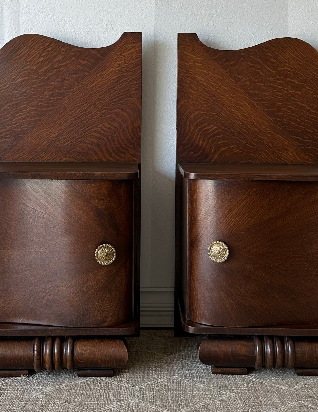 Antique Art Deco Curvy Night Tables, Restored