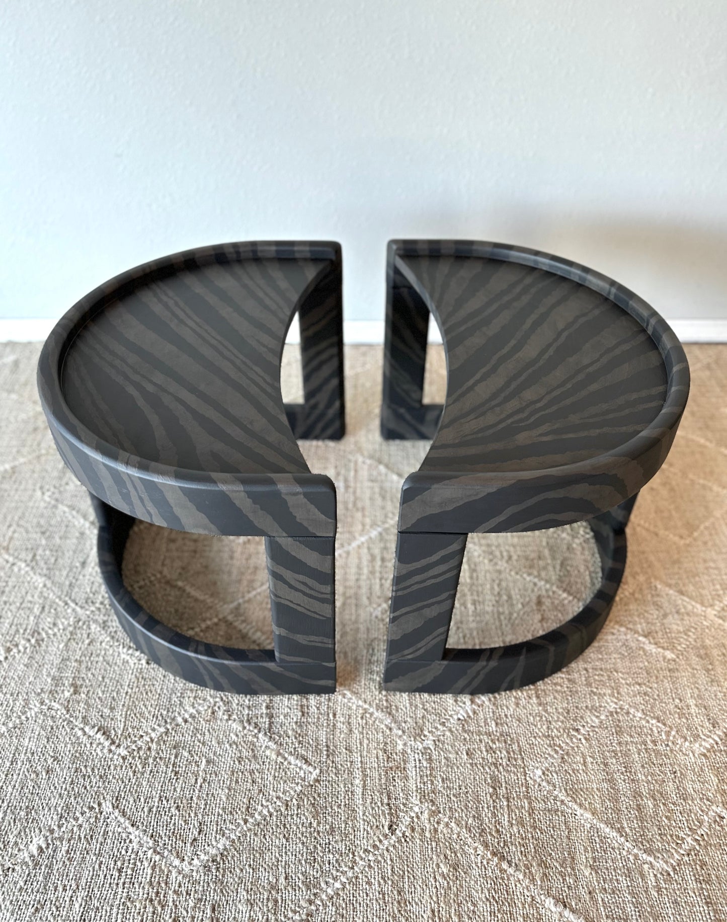 Vintage Mod End Tables Reimagined in a Luxe Faux Bois