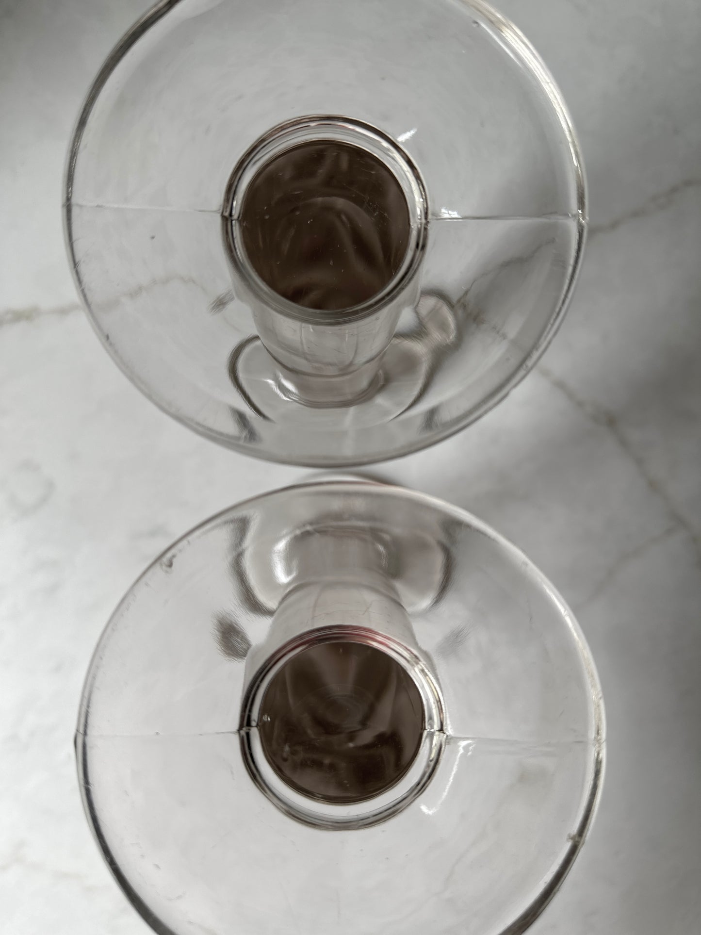 Glass Pedestal Pillar Pair, Mid-Century Candle Holders