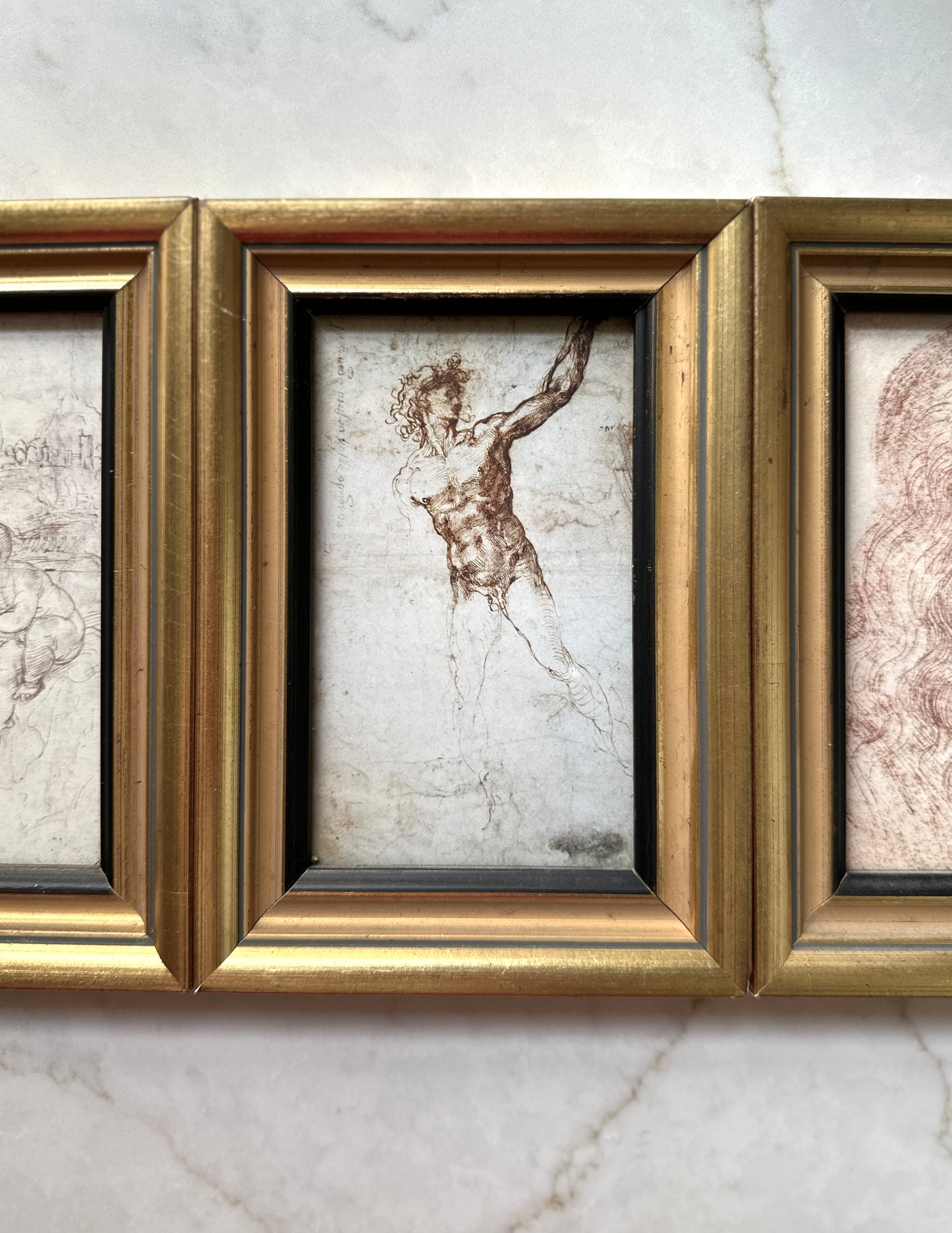Trio of Vintage Framed Da Vinci Drawing Prints