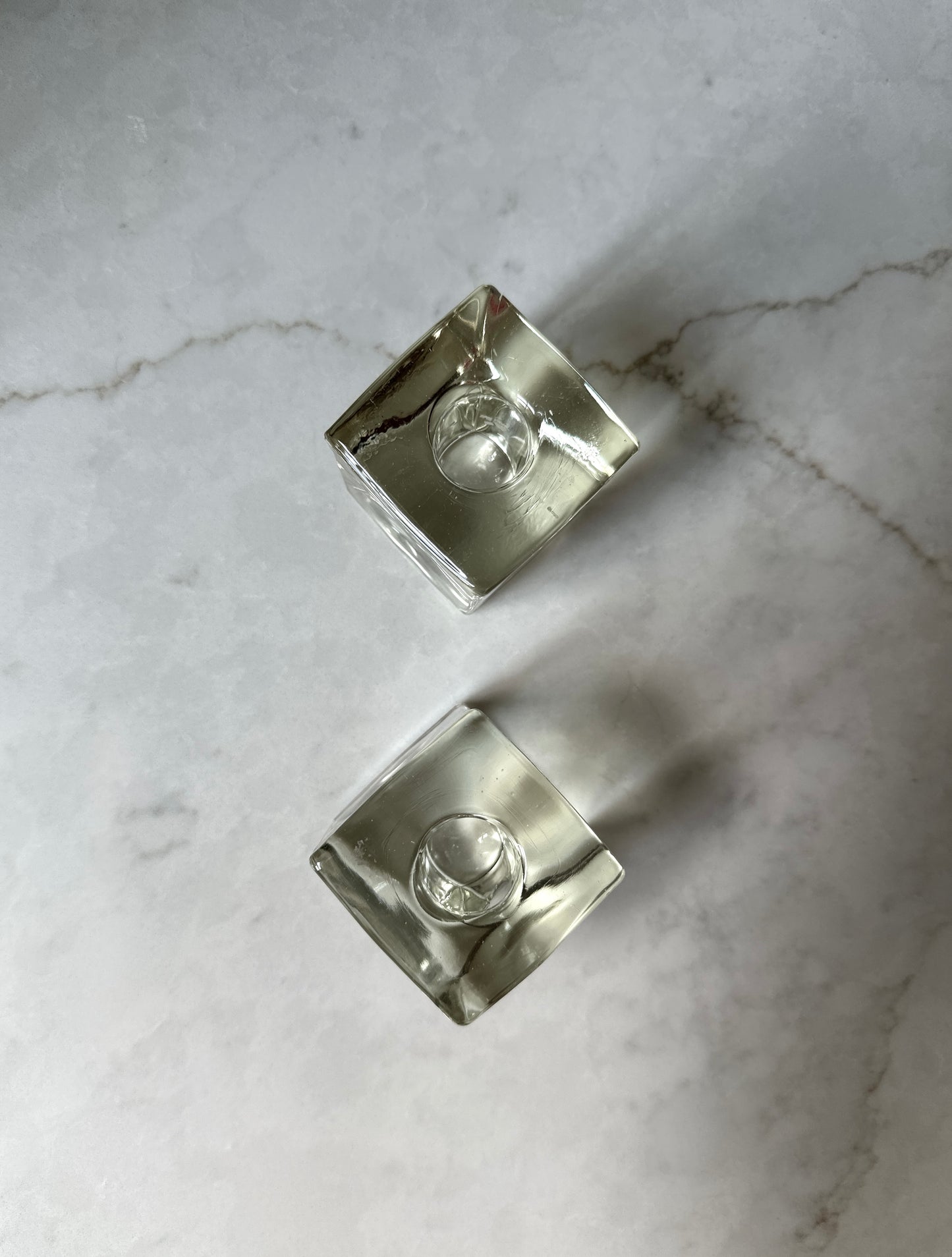 ‘Ice’ Cube Vintage Glass Candleholder Pair
