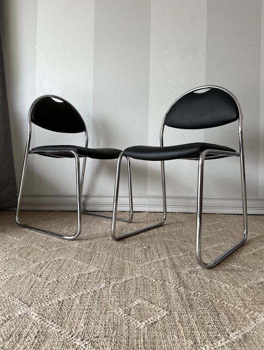 Vintage Italian 70’s Chrome Chair Pair, Free Shipping