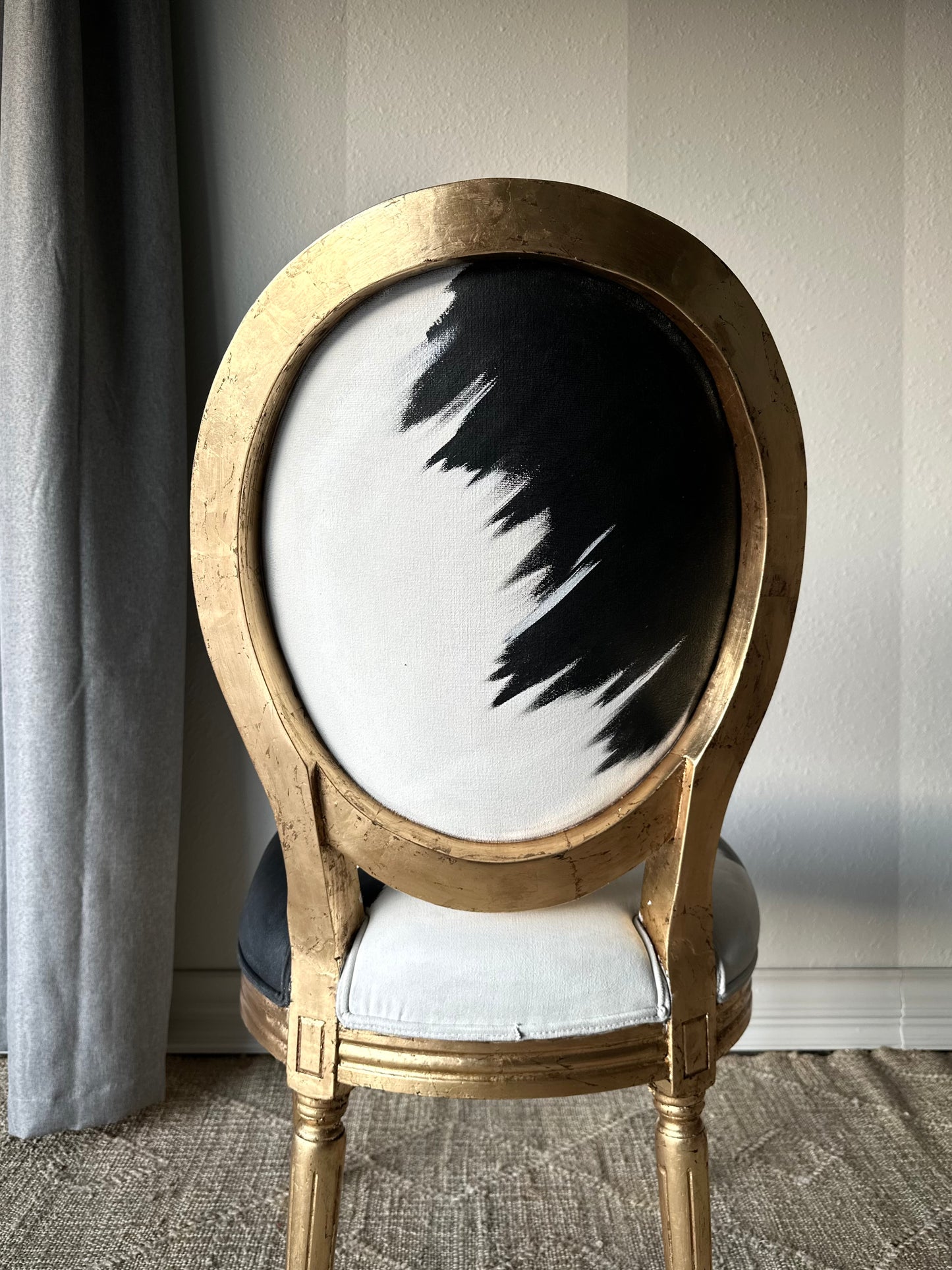 Handpainted and Antiqued Gold Leaf Accent Chair, Black and Ivory
