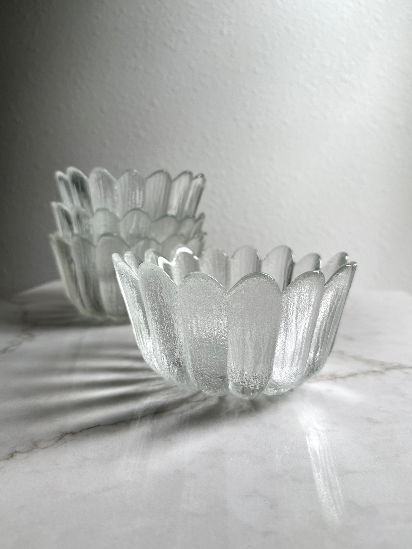 Danish Ice Glass Petal Bowls, Set of 4