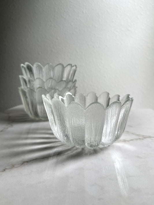 Danish Ice Glass Petal Bowls, Set of 4