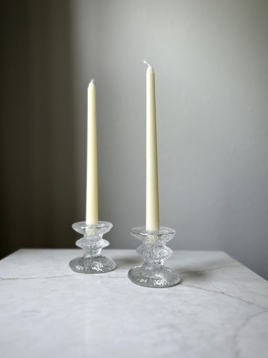 Vintage Scandinavian Ice Glass Taper Holder Set