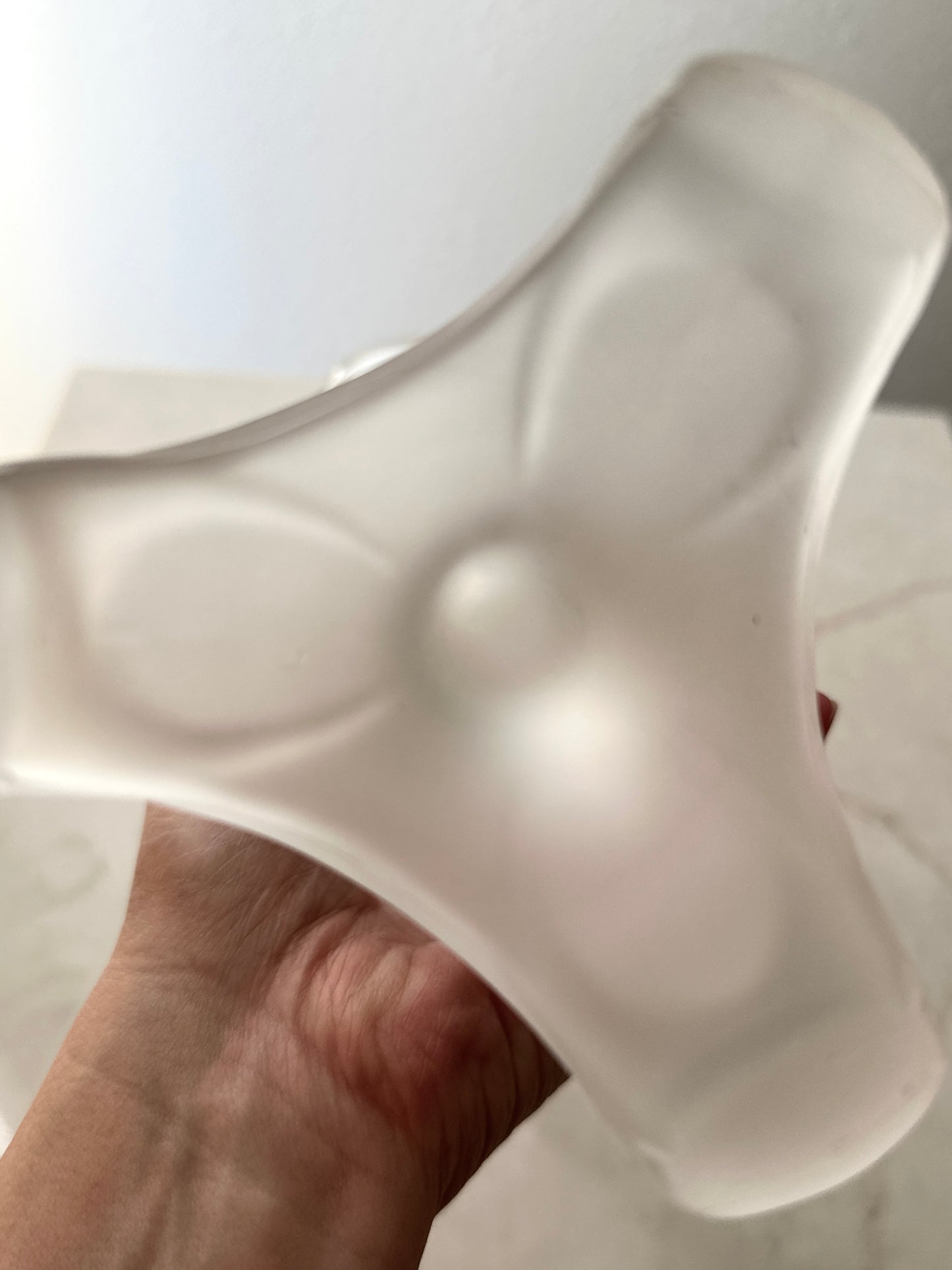 Vintage Glass Ruffled Vase with Frosted Footed Base