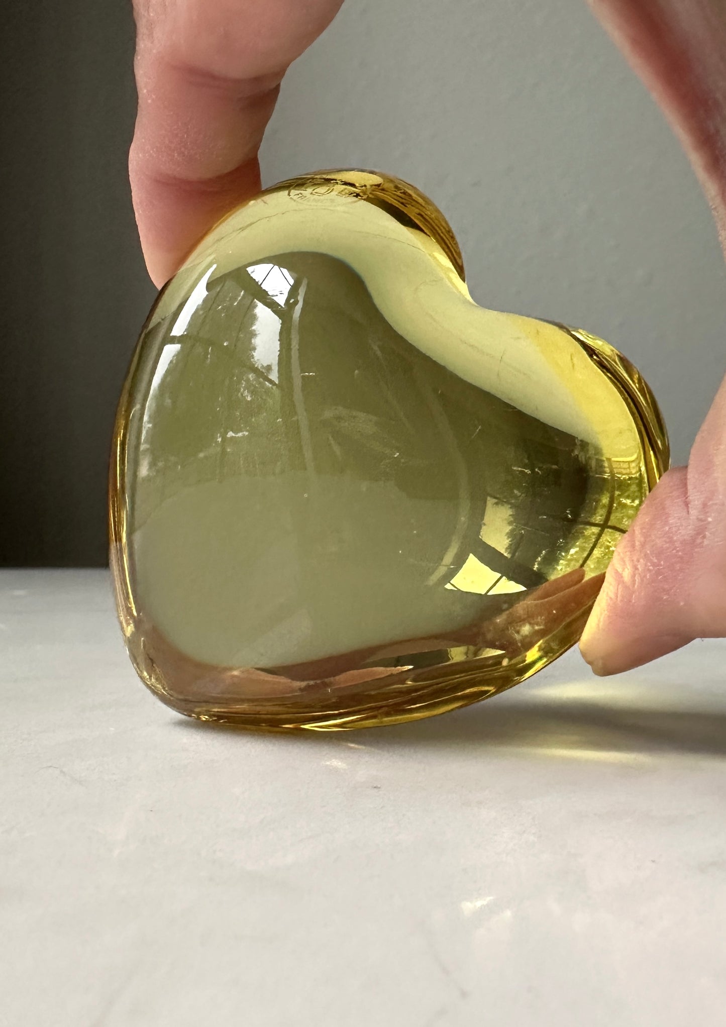 Baccarat Yellow Citrine Puffy Heart Vintage Paperweight