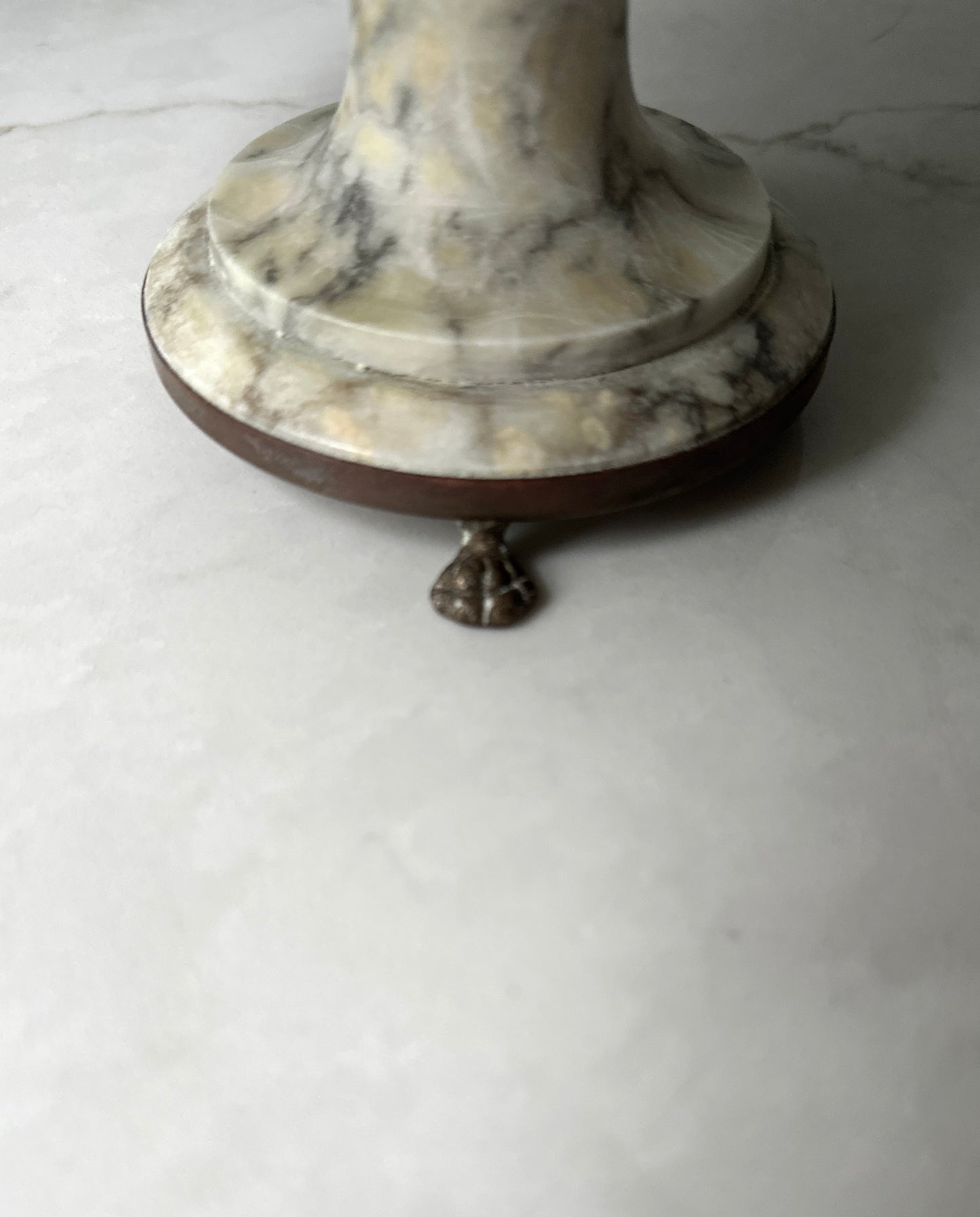 Antique Italian Alabaster Pedestal Compote Bowl with Brass Feet