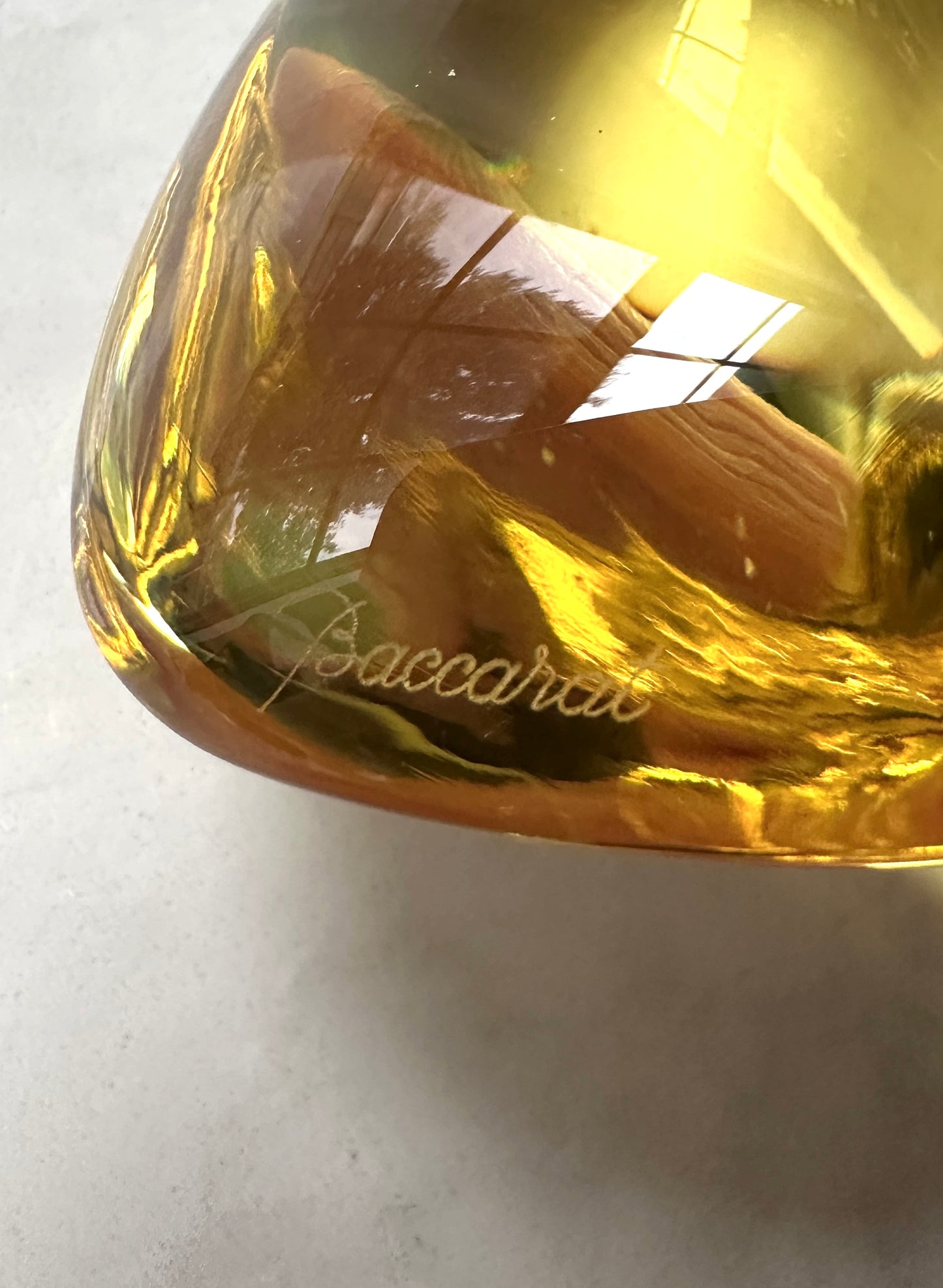 Baccarat Yellow Citrine Puffy Heart Vintage Paperweight