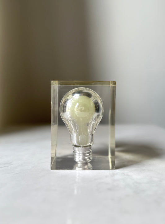 Vintage Lucite Pop Art Light Bulb Sculpture by Pierre Giraudon, Glows