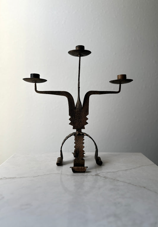 Vintage Spanish Brutalist Hand Forged Candle Holder