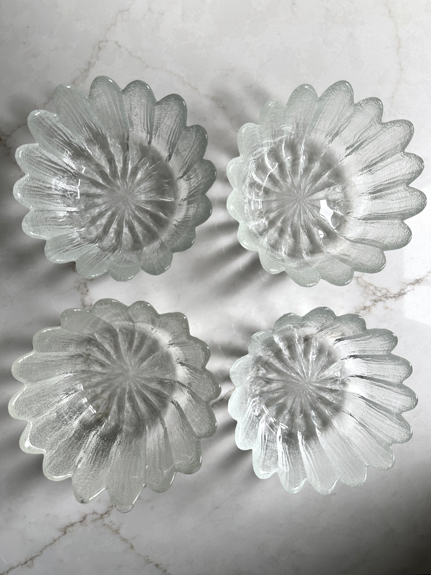 Danish Ice Glass Petal Bowls, Set of 4
