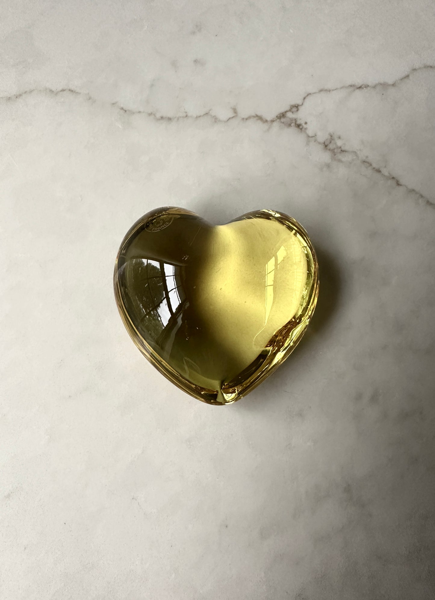 Baccarat Yellow Citrine Puffy Heart Vintage Paperweight