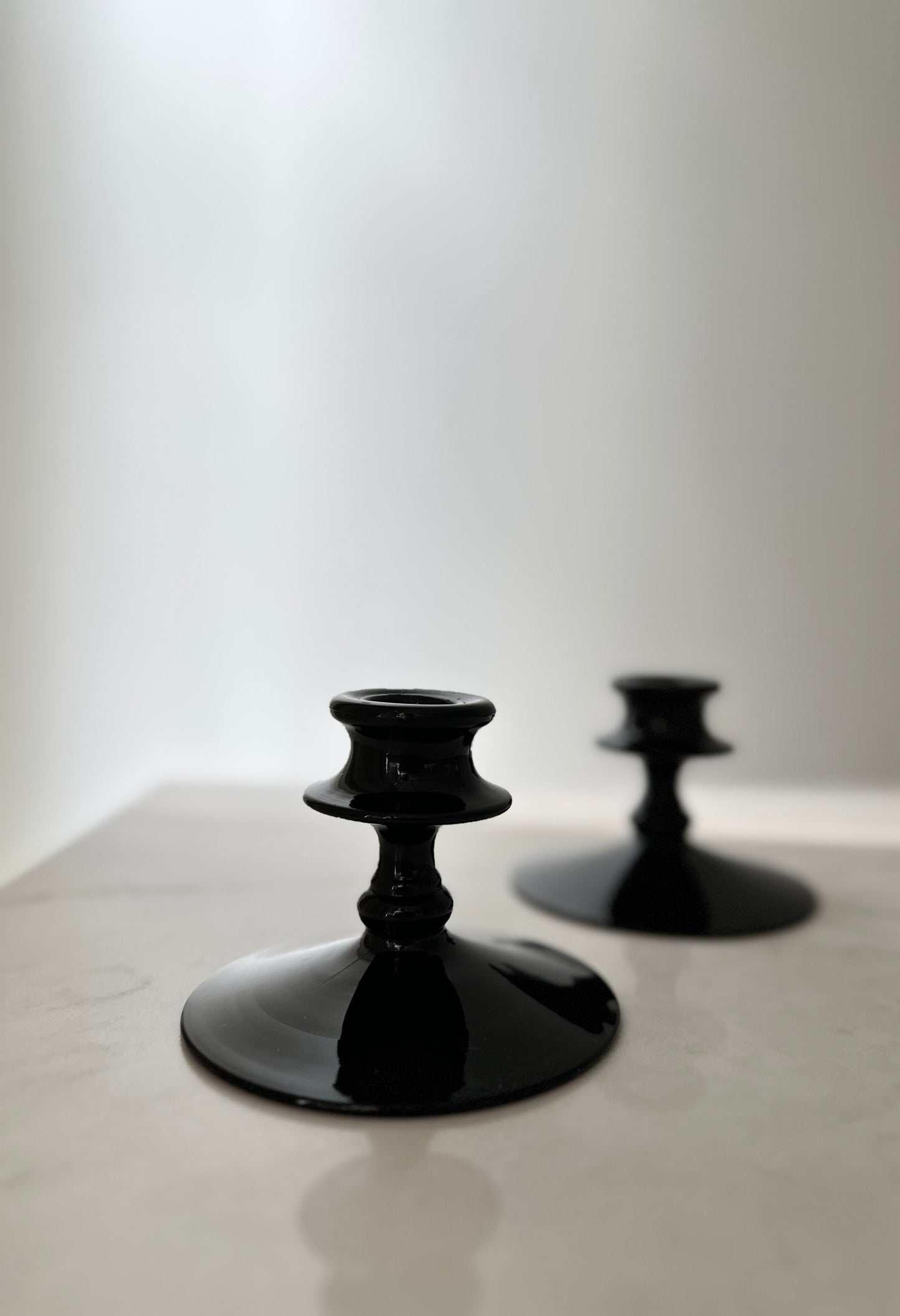 Elegant Black Glass Candleholder Set