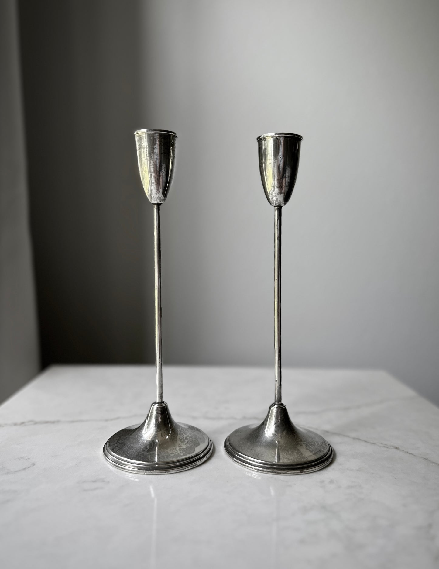 Sterling Silver Hallmarked Vintage Candlesticks Pair
