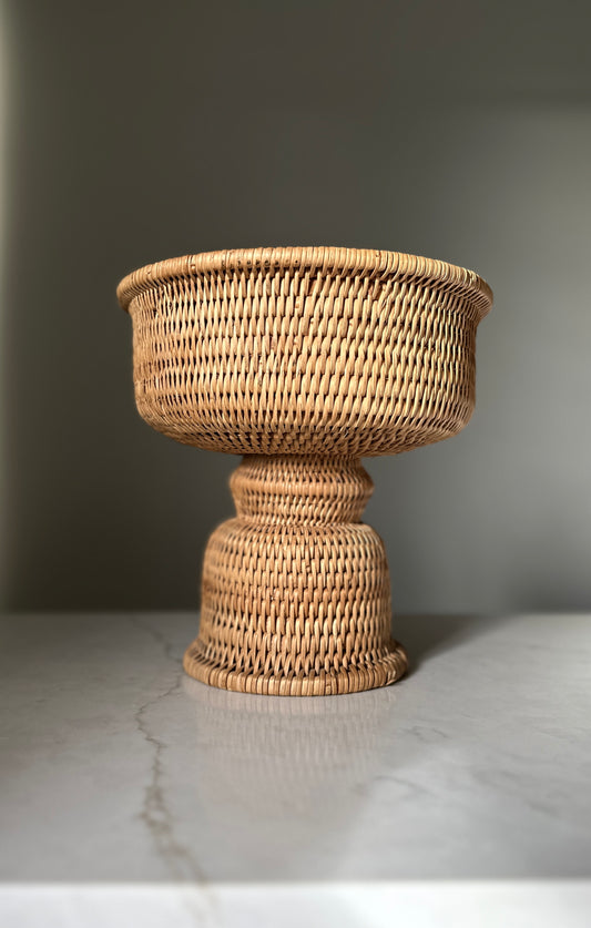 Pedestal Centerpiece Rattan Bowl