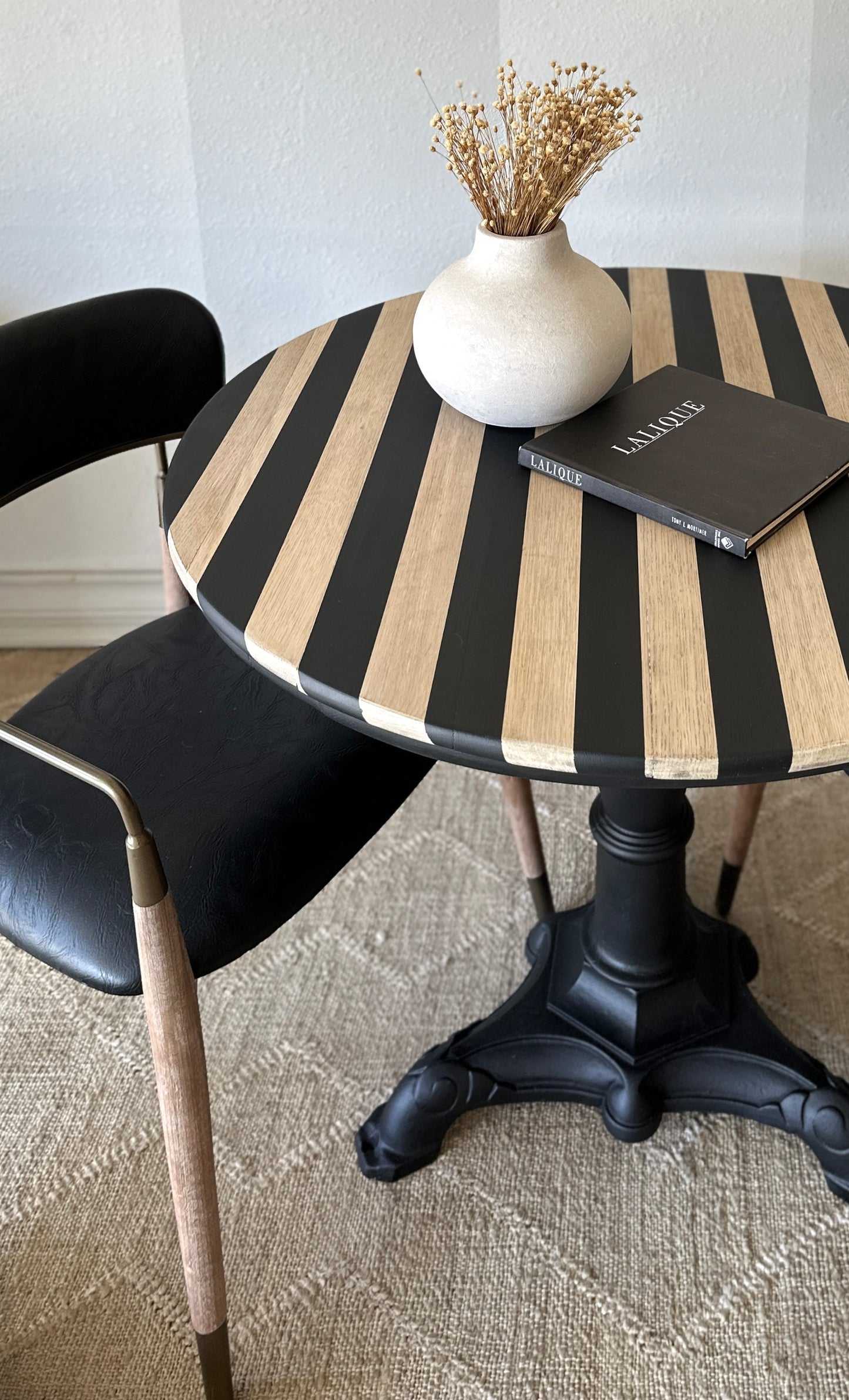 Antique Cast Iron Cafe Table; Refinished Striped Top
