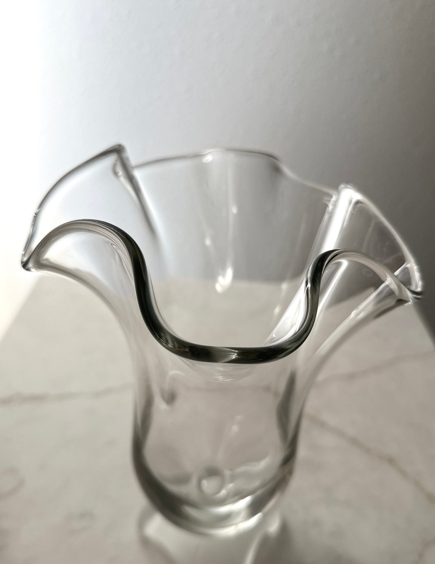 Vintage Glass Ruffled Vase with Frosted Footed Base