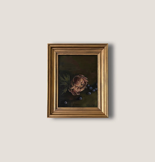 ‘Last Peony’ Original Painting in Vintage Frame